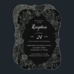 Invitación Recepción de boda gótica blanca y negra Rosa<br><div class="desc">Las invitaciones a la recepción de nupcias góticas con rosa floral en blanco y negro se hacen para que coincidan con la Colección de Bodas Gótico-Negro. El contraste negro oscuro y blanco brillante con los motivos florales oscuros. El tipo de letra del guión combinado con el tipo de letra serif,...</div>