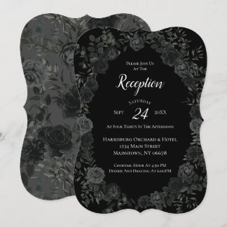 Invitación Recepción de boda gótica blanca y negra Rosa