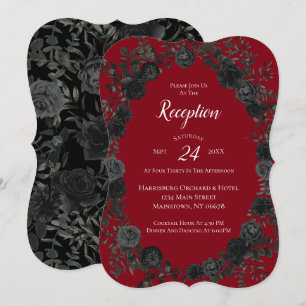 Invitación Recepción de Boda Gótica con Rosa Roja y Negra