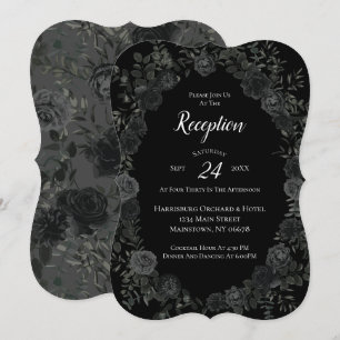 Invitación Recepción de Boda Gótica con Rosas Blancas y Negra