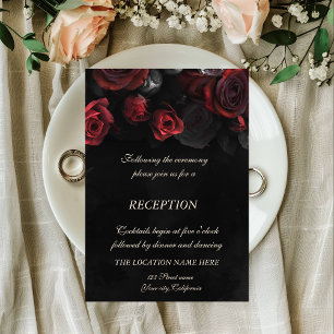 Invitación Recepción de Boda Gótica con Rosas Rojas Elegantes