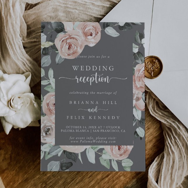 Invitación Recepción de boda gris rosa clásica geométrica (Subido por el creador)