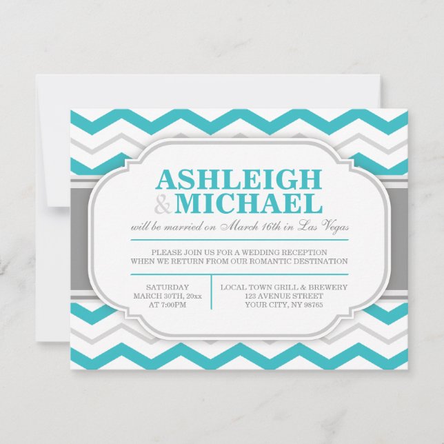 Invitación Recepción de Boda Gris y Turquesa Chevron SOLAMENT (Anverso)