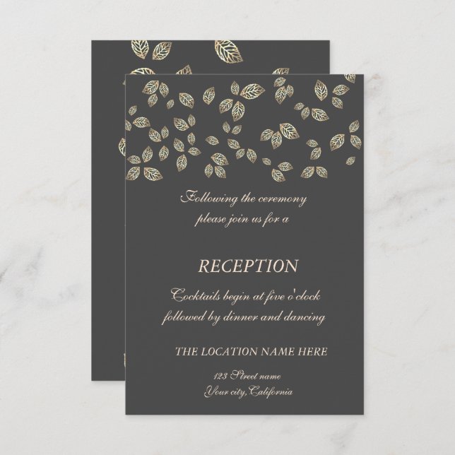 Invitación Recepción de Boda Hojas de Oro Chic Elegante (Anverso / Reverso)