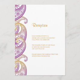 Invitación Recepción de boda india paisley morada y dorada