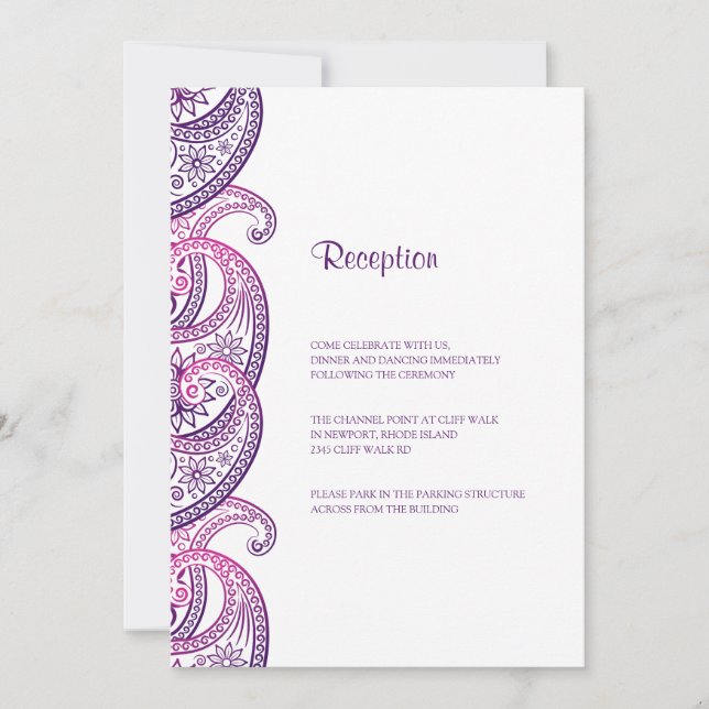 Invitación Recepción de boda india púrpura y rosada (Anverso)