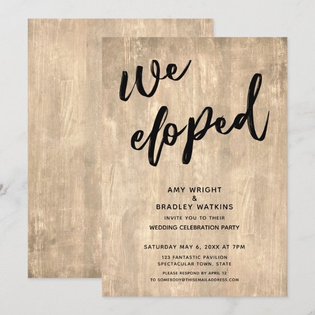 Invitación Recepción de Boda Informal de Madera Rústica Nos F (Anverso / Reverso)