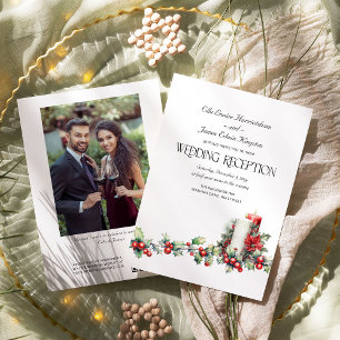 Invitación Recepción de Boda Invernal Holly Bells Red Berries