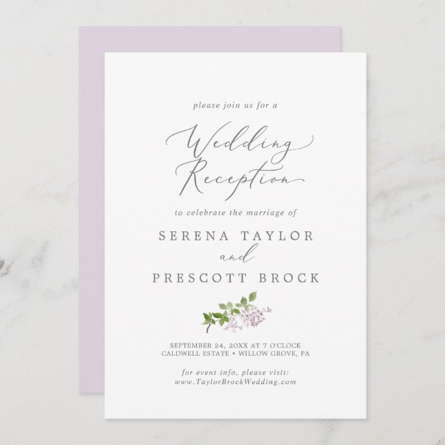 Invitación Recepción de Boda Lila Rústica (Anverso / Reverso)