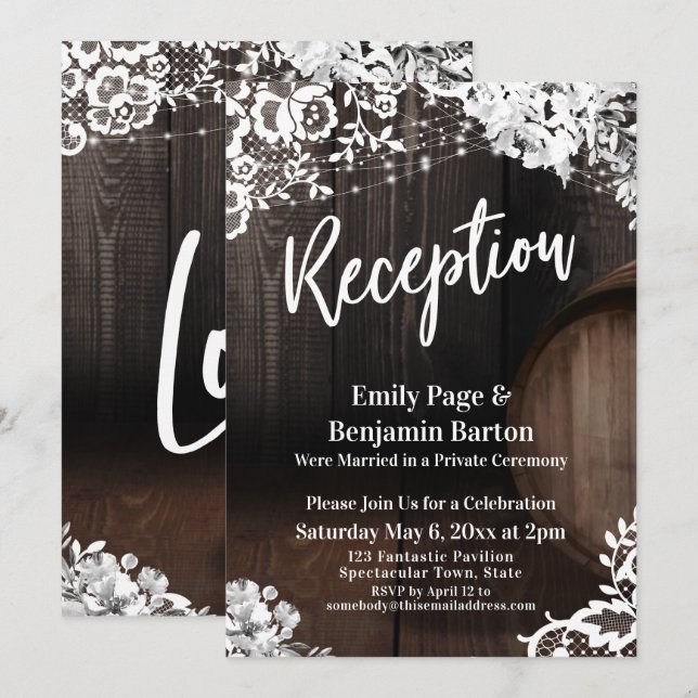 Invitación Recepción de Boda Luces de Encaje en Barriles de M (Anverso / Reverso)