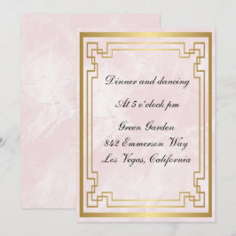 Invitación Recepción de Boda Mármol Rosa Marco Geométrico Dor