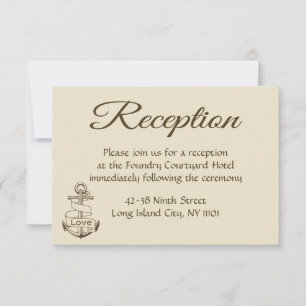 Invitación Recepción de Boda Marrón Tan Ancla de Barco