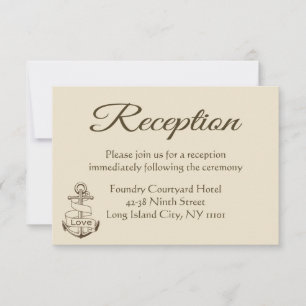 Invitación Recepción de Boda Marrón Tan Ancla de Barco