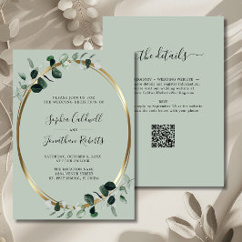 Invitación Recepción de Boda Metalizada Eucalipto Dorado Salv