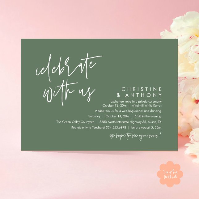 Invitación Recepción de Boda Minimalista Moderna (Modern Minimalist Wedding Reception Dinner Invitation Card, Celebrate with us, in Sage Green)