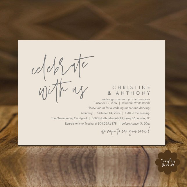 Invitación Recepción de Boda Minimalista Moderna (Modern Minimalist Wedding Reception Dinner Invitation Card, Celebrate with us, in Cream and Grey)