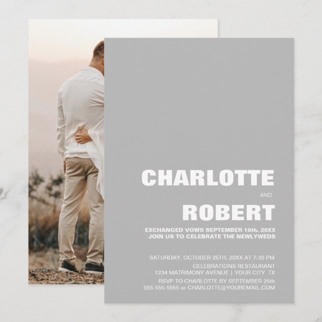 Invitación Recepción de Boda Minimalista Moderna Gris (Anverso / Reverso)