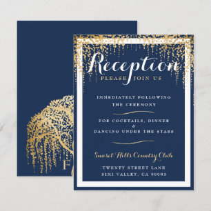 Invitación Recepción de Boda Moderna Blue Gold de Sauce Lloró