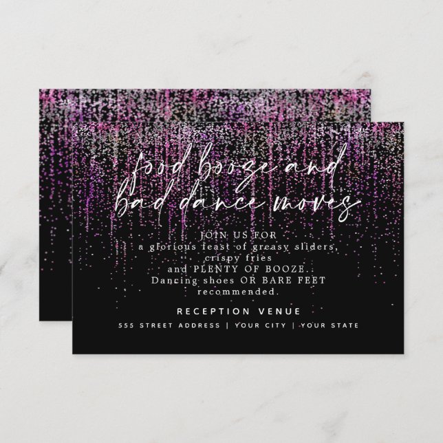 Invitación Recepción de Boda Moderna Brillo Magenta (Anverso / Reverso)