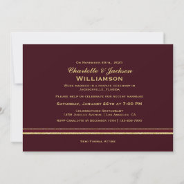 Invitación Recepción de Boda Moderna Burgundy y Oro Simple