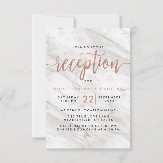 Invitación Recepción de boda moderna con mármol blanco y oro  (Anverso)