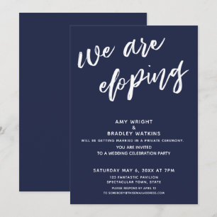 Invitación Recepción de Boda Moderna de Elopamento en Azul Ma