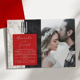 Invitación Recepción de Boda Moderna de Rojo y Negro