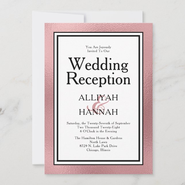 Invitación Recepción de boda moderna de Rosa LGBTQ Gold (Anverso)