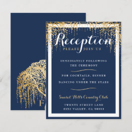 Invitación Recepción de Boda Moderna del Sauce con Azul y Dor