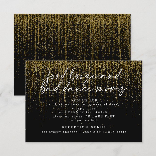Invitación Recepción de Boda Moderna Dorado Brillante Negro (Anverso / Reverso)
