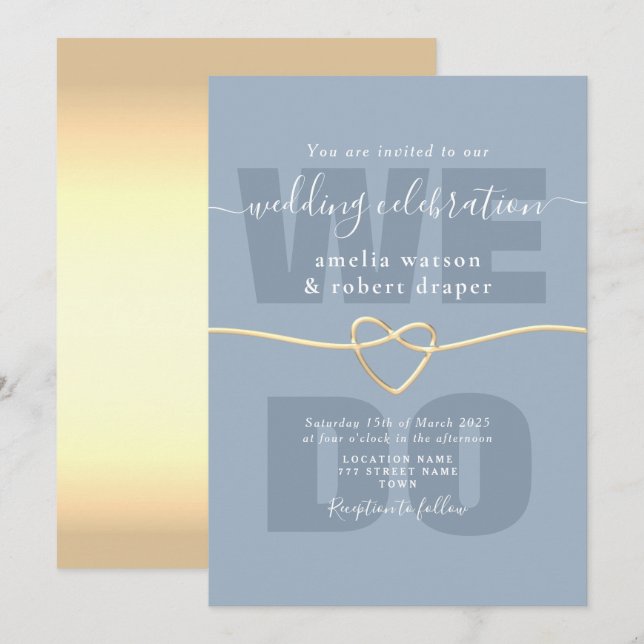 Invitación Recepción de Boda Moderna en Azul Polvoriento (Anverso / Reverso)