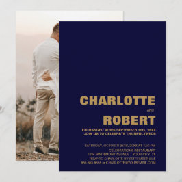 Invitación Recepción de Boda Moderna en Azul y Dorado