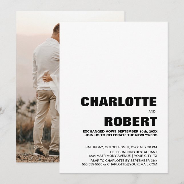 Invitación Recepción de Boda Moderna en Blanco y Negro (Anverso / Reverso)