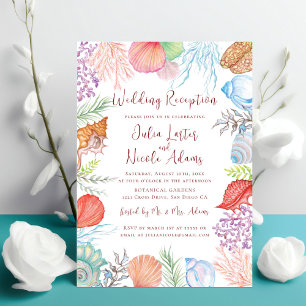 Invitación Recepción de boda moderna en playa con conchas de 