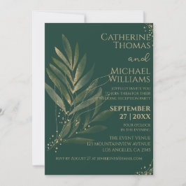 Invitación Recepción de boda moderna esmeralda verde con hoja