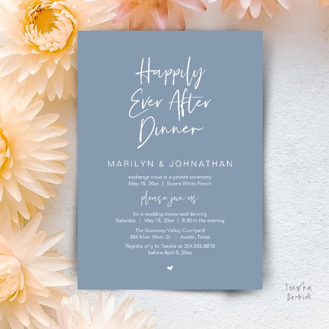 Invitación Recepción de Boda Moderna Felices para Siempre Des (Happily Ever After Dinner Modern Minimalist Wedding Reception Invitation Card in Dusty Blue)