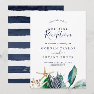Invitación Recepción de boda moderna náutica con vegetación