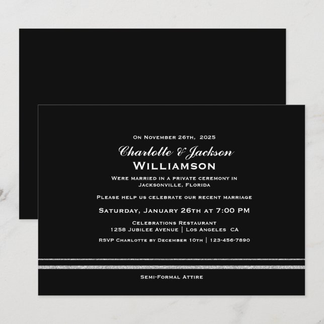 Invitación Recepción de Boda Moderna Negra Simple (Anverso / Reverso)