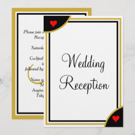 Invitación Recepción de Boda Monograma Dorado Negro Corazones