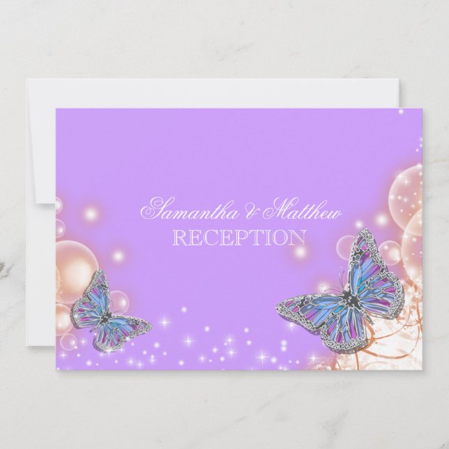 Invitación Recepción de boda morada de mariposas (Anverso)