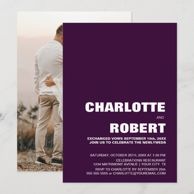 Invitación Recepción de Boda Morada Moderna (Anverso / Reverso)