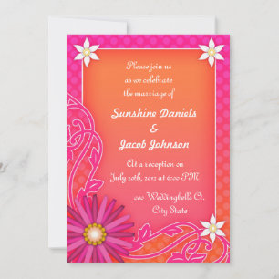 Invitación Recepción de boda naranja mandarina y rosa