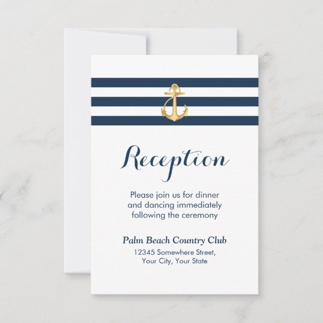 Invitación Recepción de boda náutica de banda de la Marina de (Anverso)