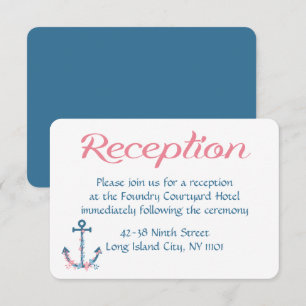 Invitación Recepción de Boda Náutica Rosa y Azul Ancla de Bar
