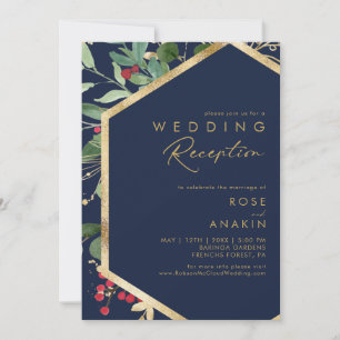 Invitación Recepción de Boda Naval con Vegetación Navideña Mo