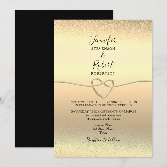 Invitación Recepción de Boda Negra y Oro (Anverso / Reverso)