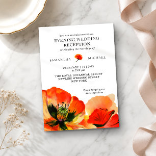 Invitación Recepción de Boda Nocturna con Flor de Amapola Roj
