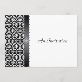 Invitación Recepción de boda nocturna Damasco blanco y negro