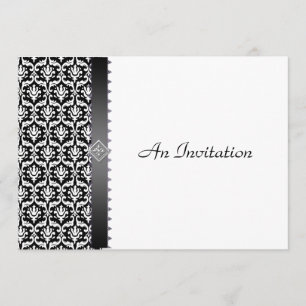 Invitación Recepción de boda nocturna Damasco blanco y negro
