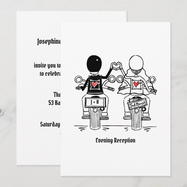 Invitación Recepción de Boda Nocturna de Motociclistas (Anverso / Reverso)